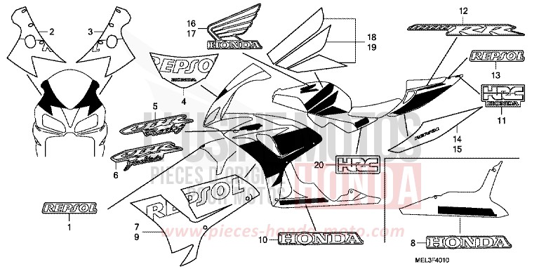 RAYURE/MARQUE (11) de CBR1000RR "Fireblade" PEARL SIREN BLUE-A (PB123TA) de 2007